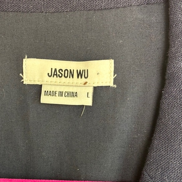 Jason Wu Navy Linen & Plaid Mixed Media Double Breasted Cropped Blazer L - Picture 4 of 12